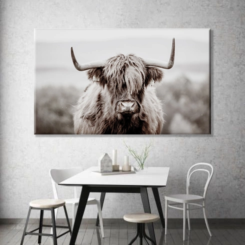 Highland Cow Picture Wall Decor Canvas Print Painting Art Vintage Country Farmhouse Art Gift Home Decor Ready to Hang Dining Room Bedroom Living Room Kitchen Ba