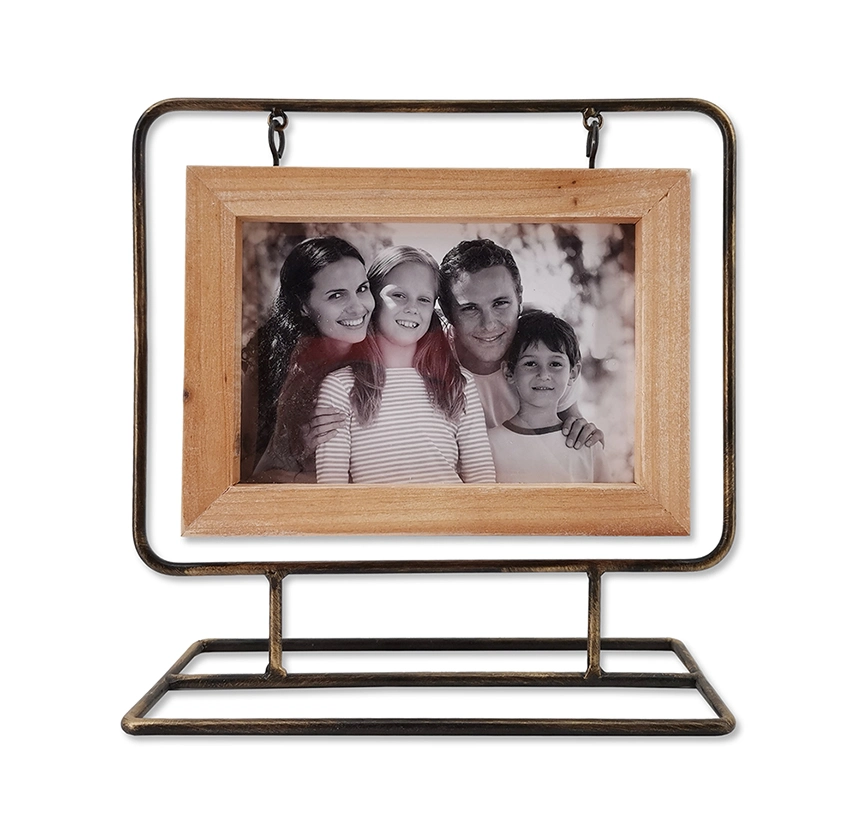 Wooden with Metal Photo Frame for Table Decor, Picture Frame with Metal Wire for Tabletop, Wooden Photo Frame with Holder for Table Use