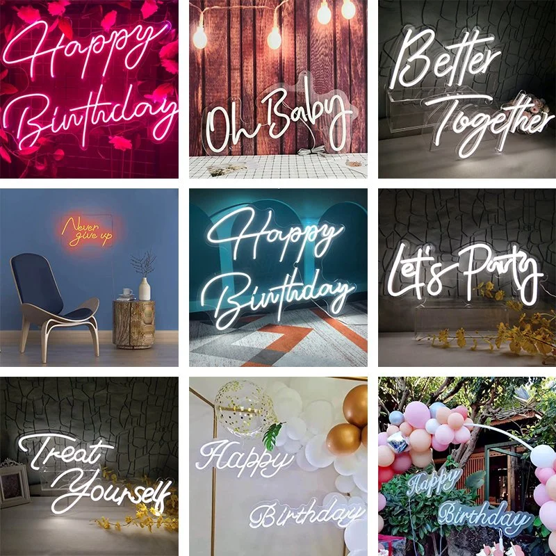 Happy Birthday Neon Sign Customized Neon Signs with LED Free Design Custom