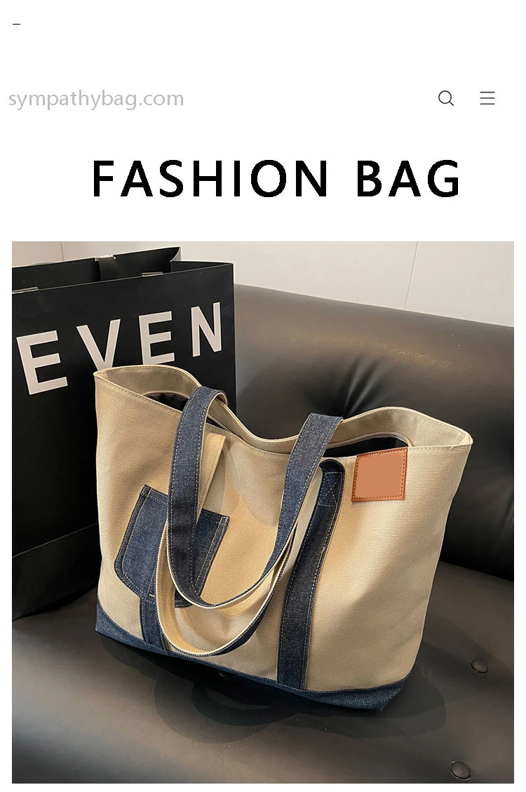 with Logo Printed Lady&prime;s Women Fashion Eco Friendly Extra-Large Cotton Canvas Fabric Beach Tote Bag with Inside Pocket