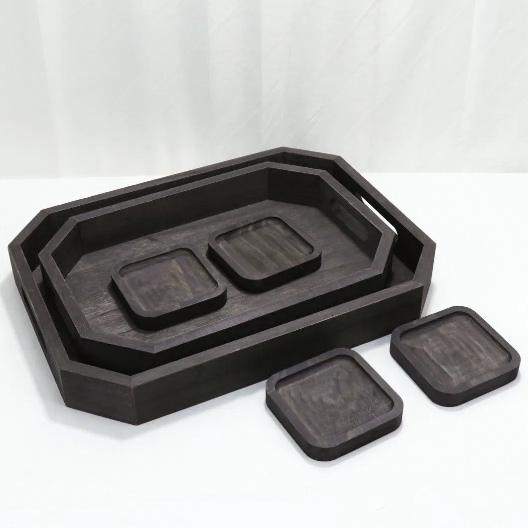 FSC&BSCI Wooden Serving Trays with Handles, Decorative Serving Tray, Ottoman Trays