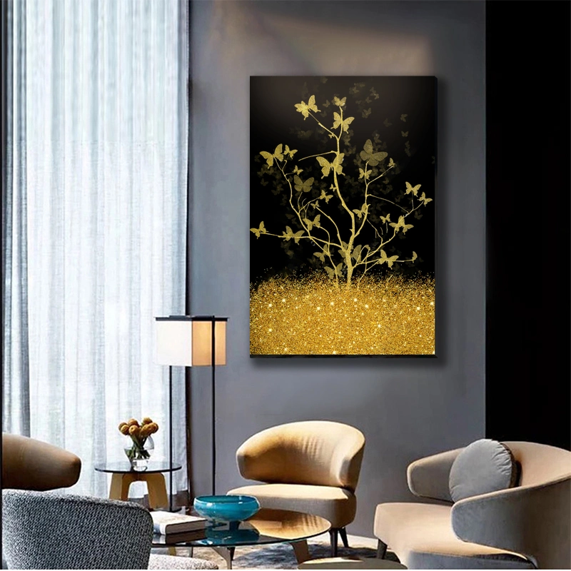 Custom Handmade Gold Foil Canvas Painting Home Decor Living Room Ready to Hang Painting Wall Art