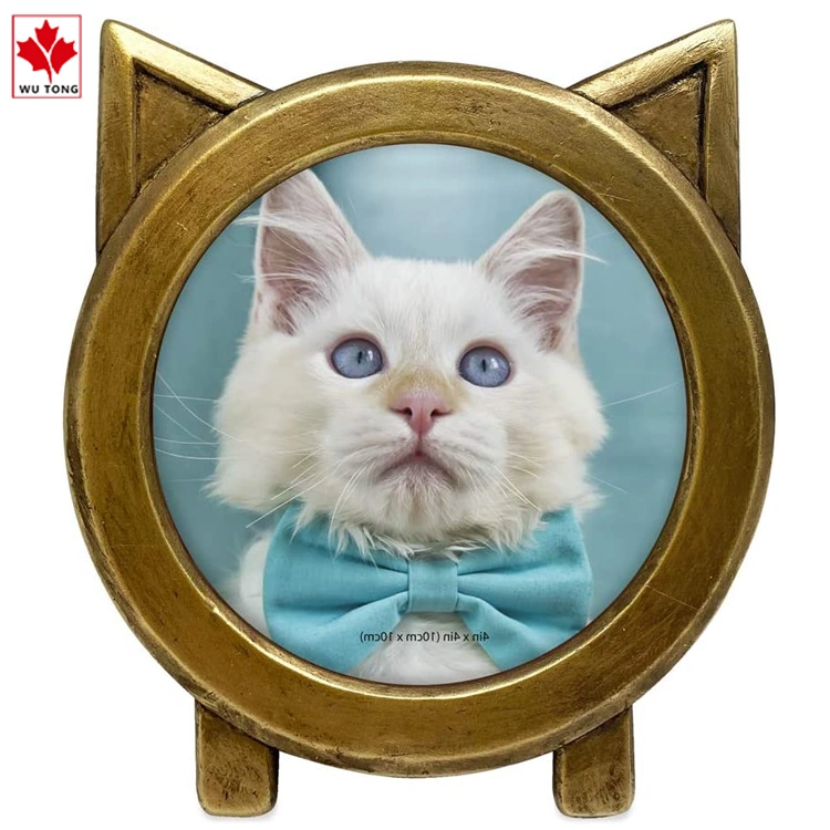 4X4 Round Resin Cat Picture Frame with Ears, Photo Tabletop &amp; Home D&eacute; Cor (Gold)