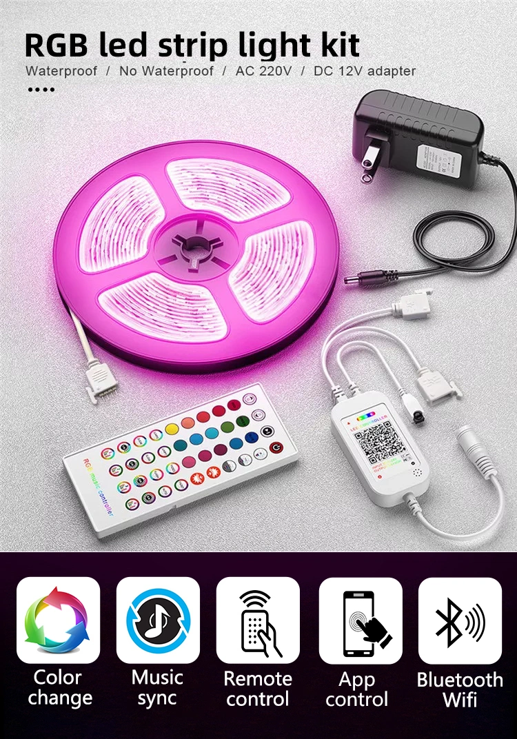 Smart LED RGB Strip Light APP Remote USB Plug Music Sync 5050 5V Flexible Tape IR 24key Control Holiday Decoration