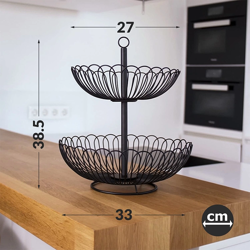 Household Stand Kitchen 2 Tier Detachable Metal Wire Round Fruit Basket Countertop Fruit Holder