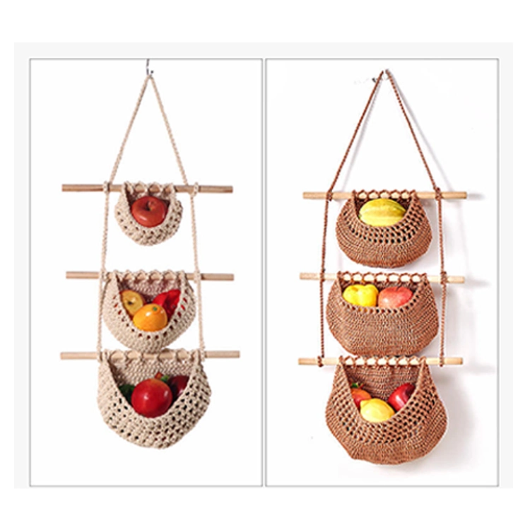 3 Tier Macrame Hanging Organizer Baskets Macrame Hanging Fruit Basket Rope Boho Decor with Storage Baskets for Kitchen