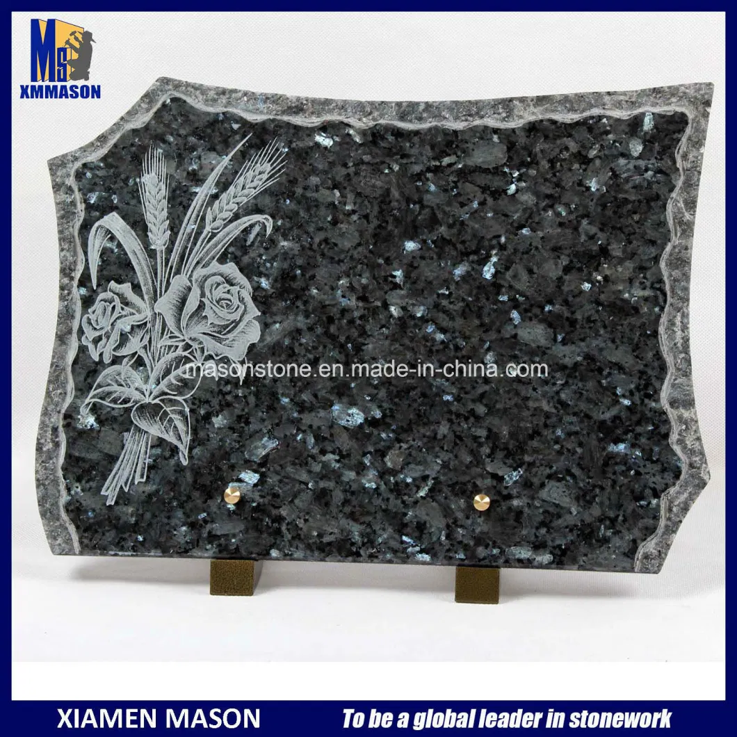 Line Engraved Shanxi Black Granite Memorial Plaques