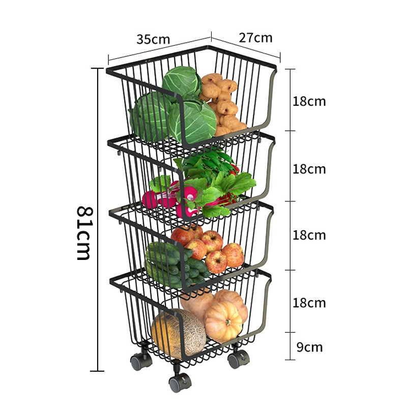 3/4/5 Layers Round Rotating Kitchen Storage Rack Vegetable Fruit and Vegetable Storage Folding Kitchen Trolley Storage Vegetable Basket