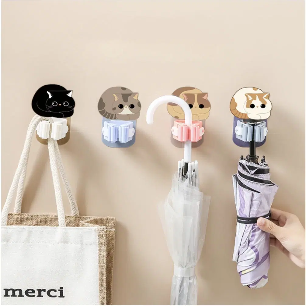 Bathroom Mop Hook No Punching Cartoon Self-Adhesive Mop Clip Broom Mop Holder