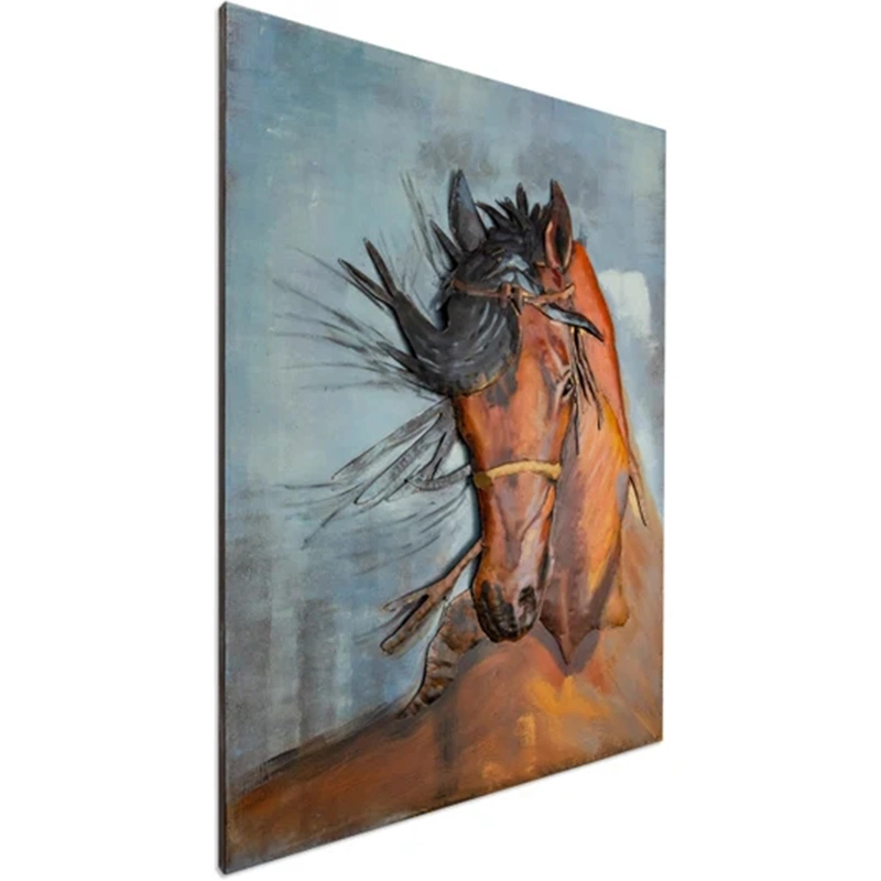 Vancy Arts Contemporary Brown Horse Metal Wall Art Outdoor Metal Art Wall Decor Metal Board Painting Embossed Galvanized