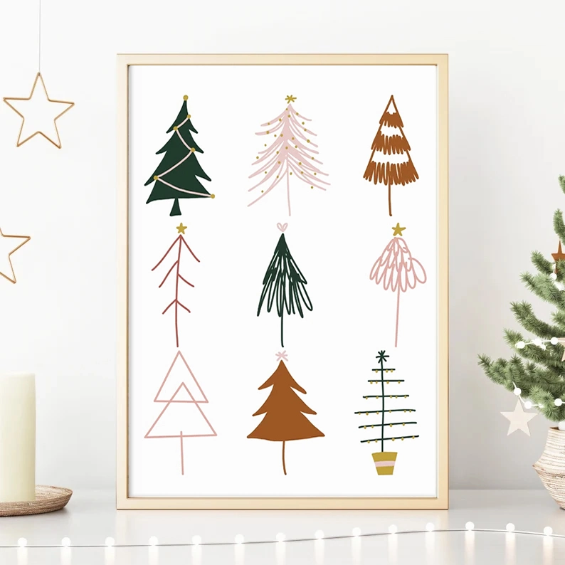 Christmas Trees Print on Wooden for Holiday Wall Art Christmas Printable Holiday Decor Christmas Sign