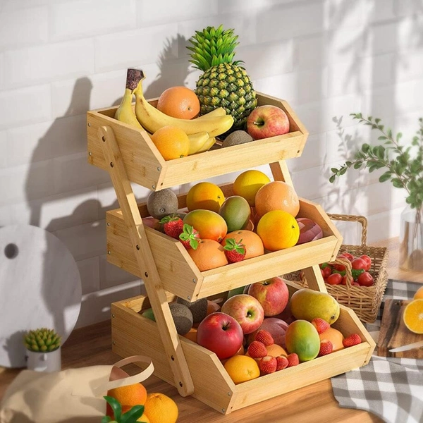 Bamboo Fruit Basket 3 Tier Vegetable Bowl for Kitchen Storage Display Rack