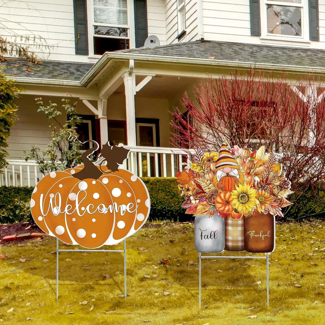 Yard Signs Thanksgiving Pumpkin Welcome Sign with Stakes 15.94 X 15.94 Inches Autumn Outdoor Decoration Harvest Garden Signs for Home Holiday Decor Party