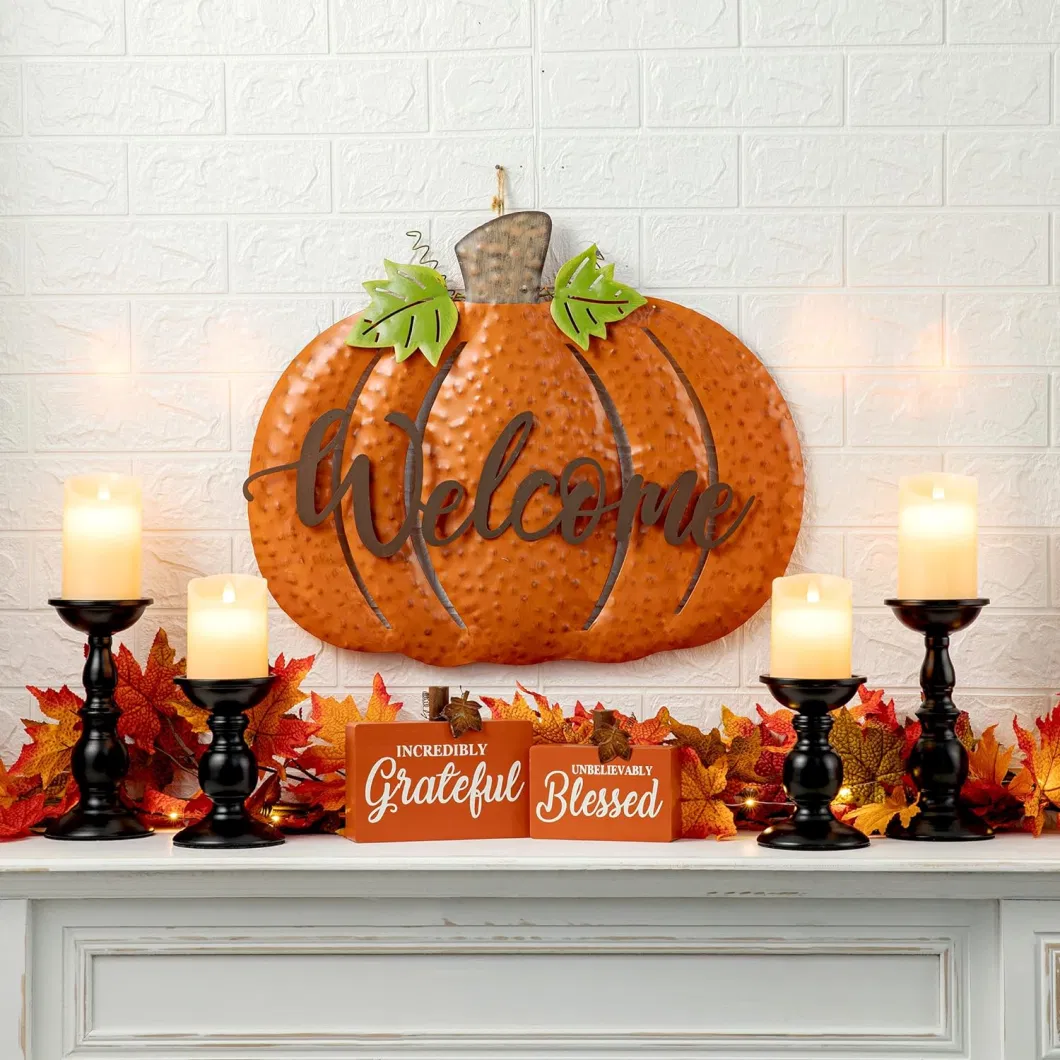 Yard Signs Thanksgiving Pumpkin Welcome Sign with Stakes 15.94 X 15.94 Inches Autumn Outdoor Decoration Harvest Garden Signs for Home Holiday Decor Party