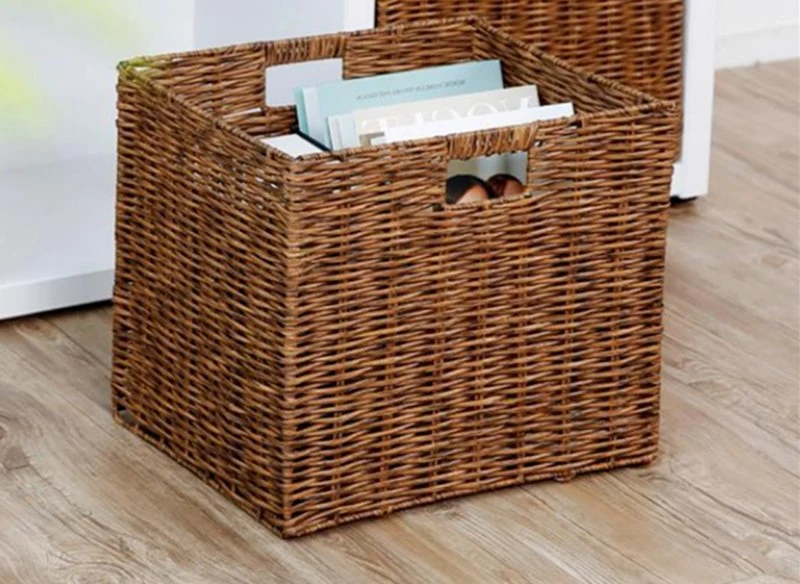 Eco-Friendly Handmade PE Woven Basket with Handles for Laundry/Sundries/Book/Bedding/Shoes/Toys Storage