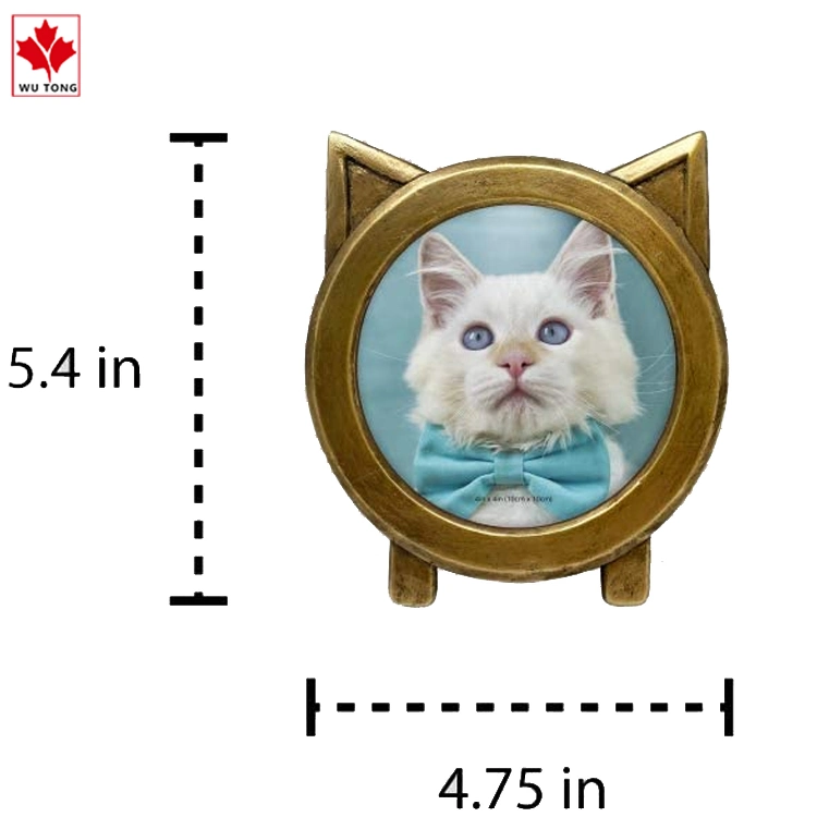 4X4 Round Resin Cat Picture Frame with Ears, Photo Tabletop &amp; Home D&eacute; Cor (Gold)