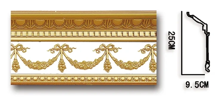 Luxury PVC Foam Decorative Waistline Interior Decorative PVC Moulding Golden Beltline Decoration Wall Cornetto