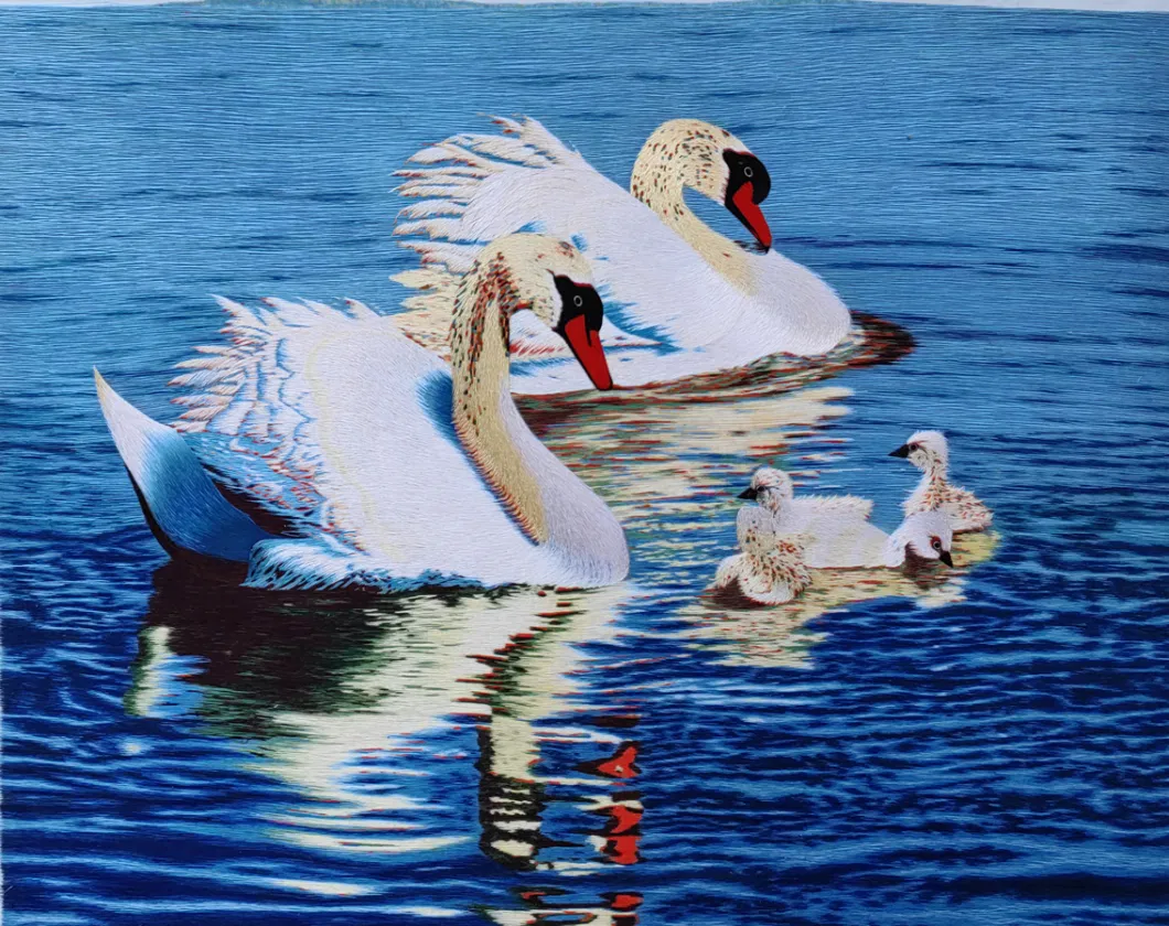 Pure Handmade Suzhou Embroidery Decoration Painting Swan Family