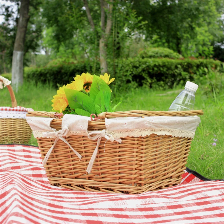 Discount Price Retangular Rattan Fruit Eco-Friendly Red Green Large Picnic Storage Basket