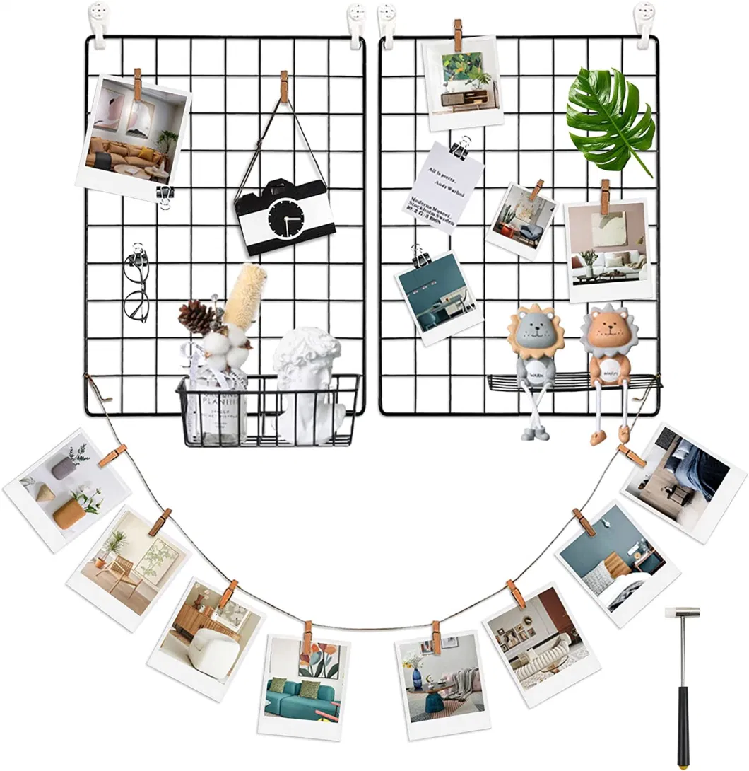 Multifunction Metal Mesh Wire Wall Grid with Clips Photo Hanging Display for Wall Decor, Ins Art Display Picture Wall