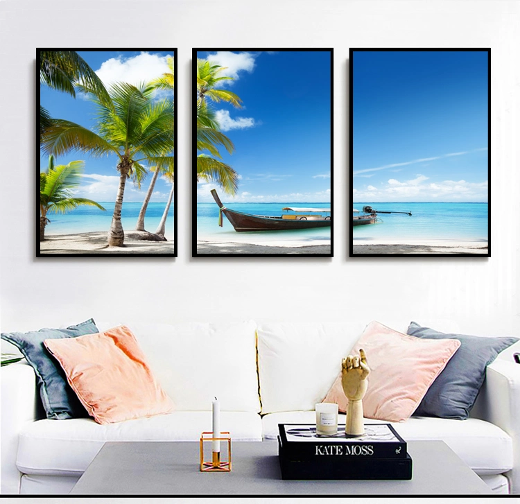 Beach Scenic Sea View Scenery Landscape Modern Custom Canvas Wall Art Cheap Home Hotel Decor Framed Picture 3 Piece Panel Set