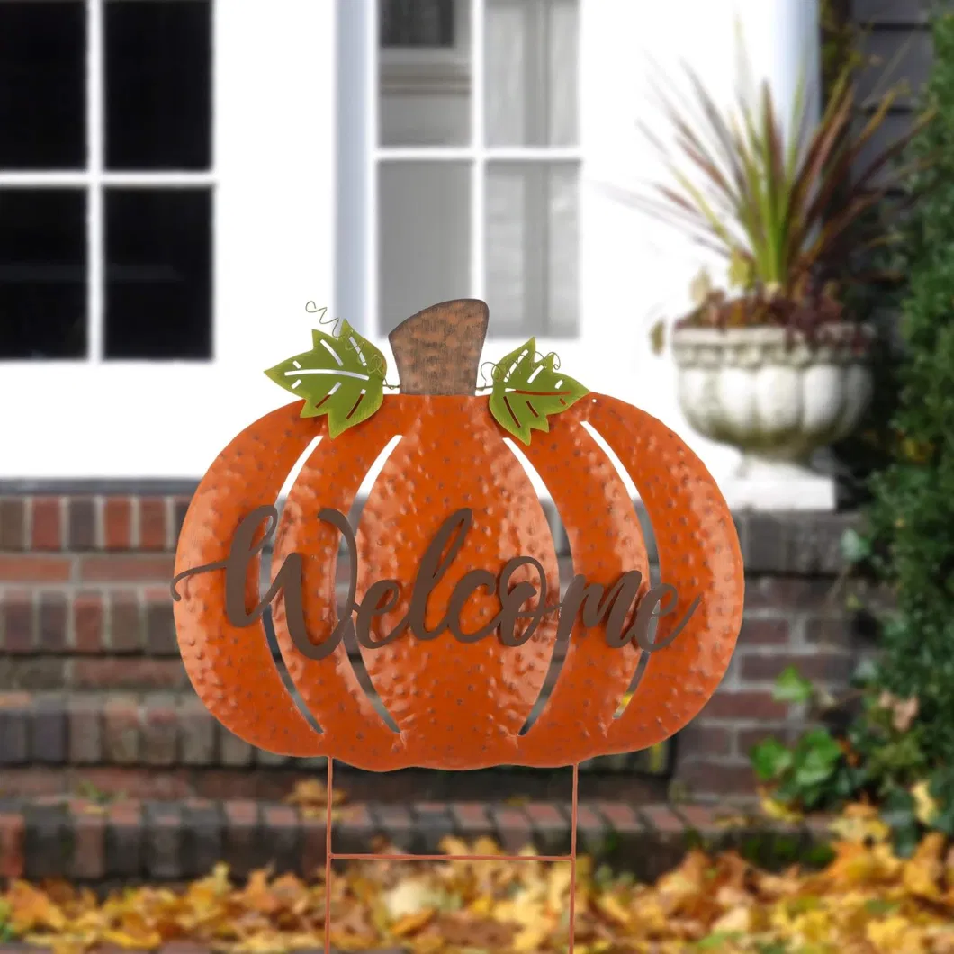 Yard Signs Thanksgiving Pumpkin Welcome Sign with Stakes 15.94 X 15.94 Inches Autumn Outdoor Decoration Harvest Garden Signs for Home Holiday Decor Party