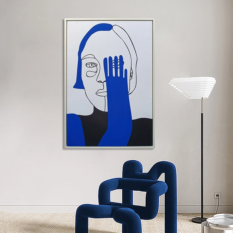 Paintings Modern Art Pictures Living Room Blue Abstract Artwork Line Characters Wall Decor