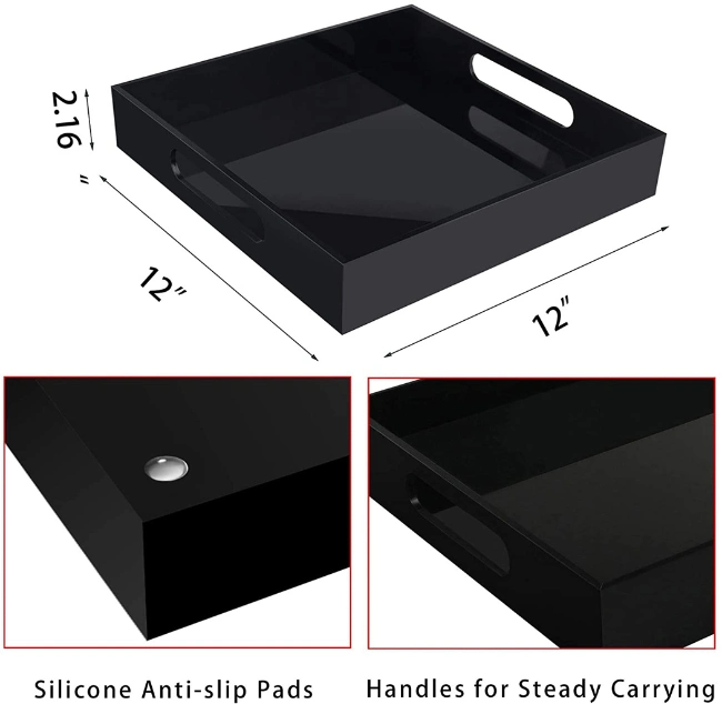 12&quot; Square Acrylic Tea Serving Tray with Handles for Kitchen Dining