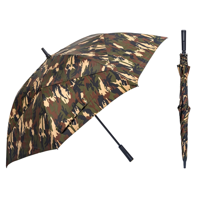 Black UV Coating Double Vented Camo Full Printing Automatic Golf Umbrella Holder Support Cart