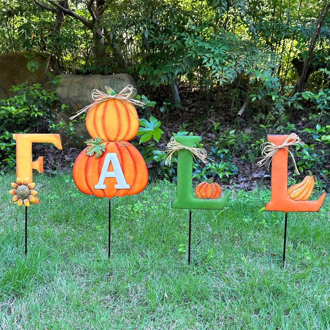 Thanksgiving Decorations Outdoor Yard Signs for Home, Letter &quot;Fall&quot; with Pumpkins Metal Garden Stakes, Decorative Pumpkin Stake for Patio Lawn Autumn Harvest