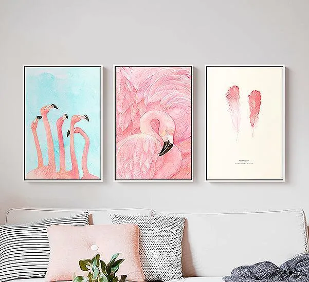 Home Decor Flamingo Oil Painting Framed Wall Art Custom Photo Canvas Prints