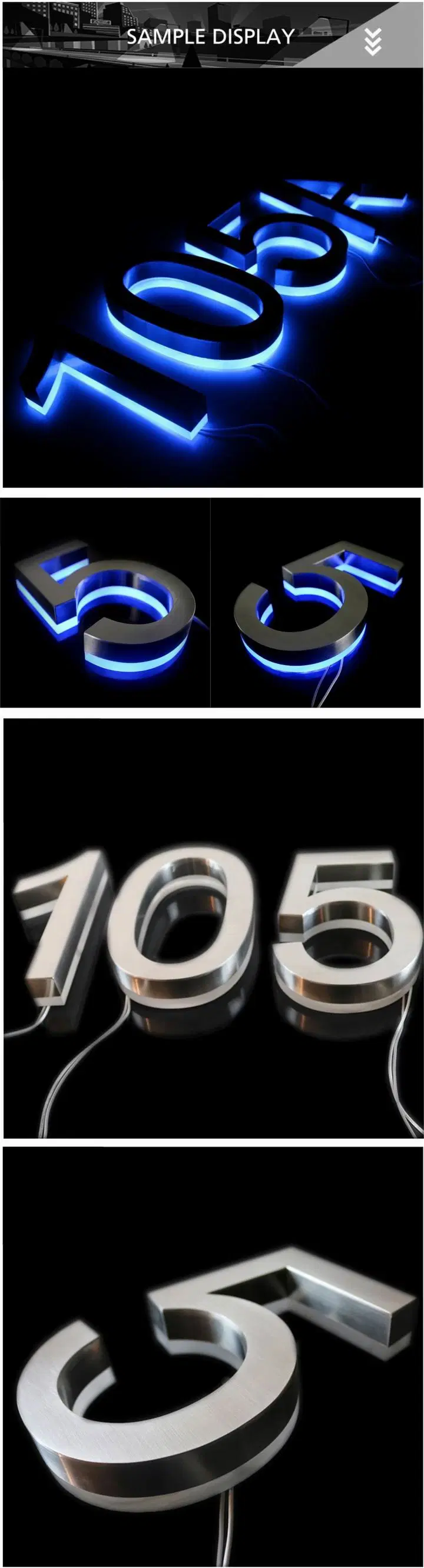 Custom Brushed Stainless Steel Backlit LED House Number Sign