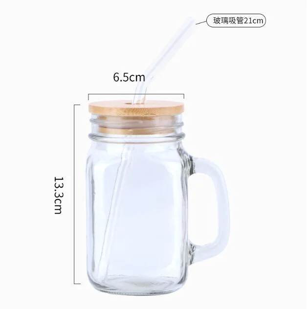 Wholesale 500ml 700ml Mason Cock Cup with Bamboo Lid and Straw