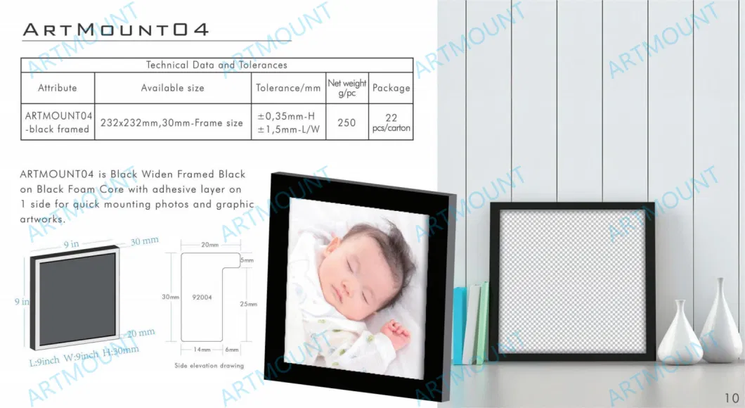 Wholesale Black Modern Widen PS Picture Frame with Self-Adhesive Foamboard