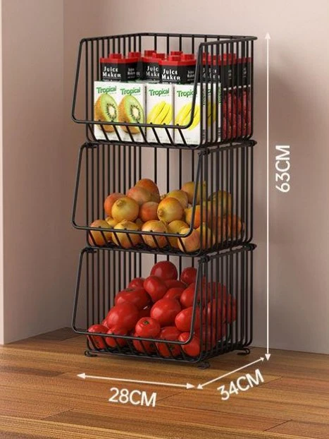 1/2/3/4/5 Layers Mobile Rotating Storage Rack Vegetable and Fruit Carbon Steel Kitchen Trolley Storage Vegetable Basket