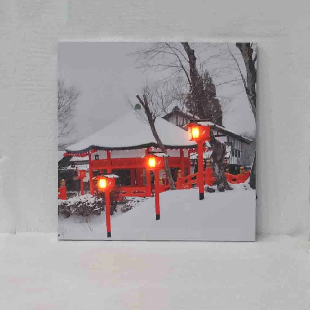 Red Christmas LED Wall Canvas Art Home Decor, Light up Battery Operated Snowy Winter Scene, Winter Path Home Winter