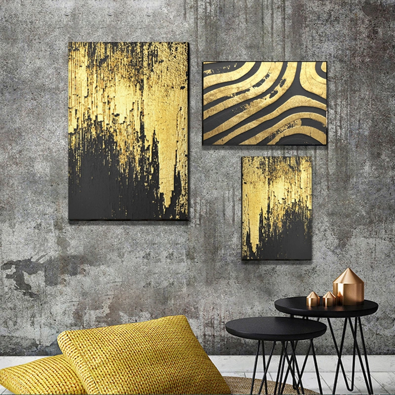 Custom Handmade Gold Foil Canvas Painting Home Decor Living Room Ready to Hang Painting Wall Art