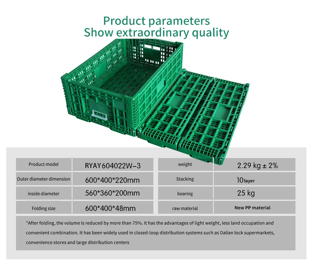 Basic Customization Supermarket Vegetable and Fruit Plastic Box Crate Foldable Folding Basket Plastic Storage