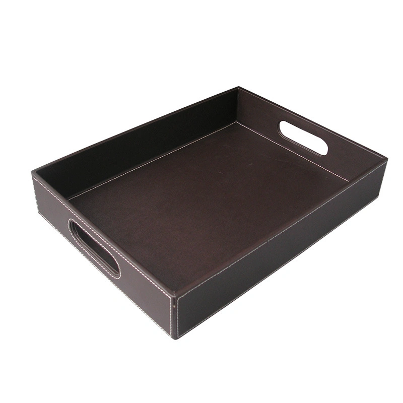 Jewelry Large Tray PU Leather Serving Tray with Handles for Hotel Home Desktop Storage Organizer