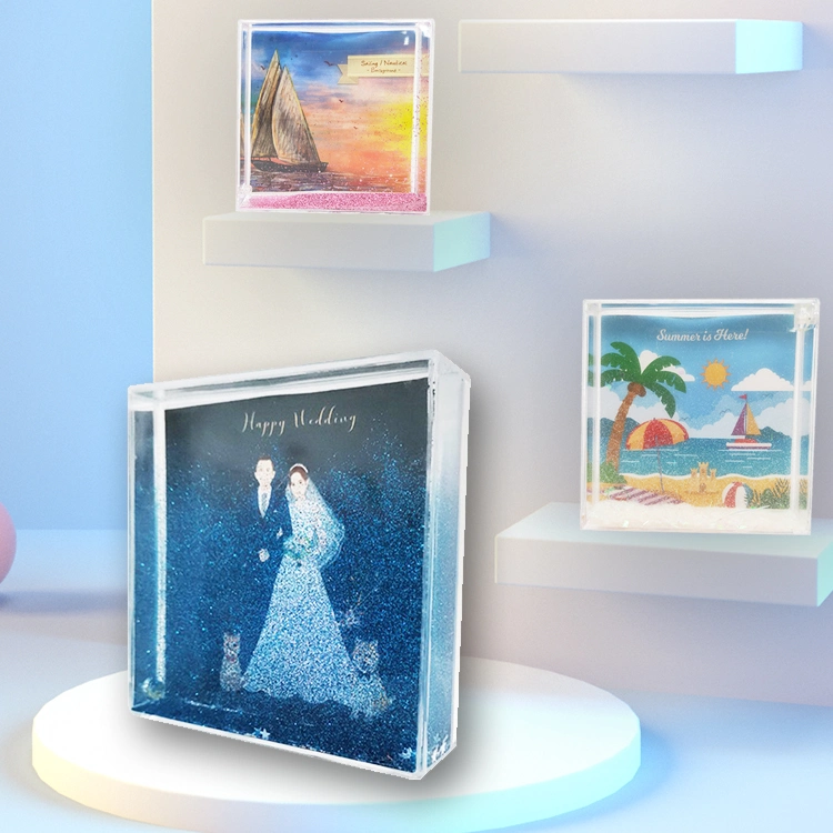 Water Snow Globe Resin Acrylic Photo Frame 4X4 Glitter Water Frames