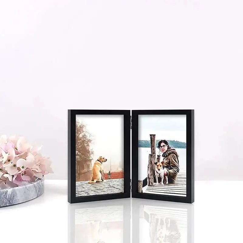 5X7&quot; Wood Photo Frames with Glass Front Displays Collage Folding Picture Frame