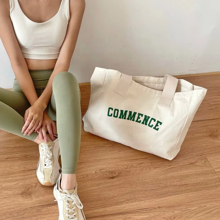 Customized Logo Printed Shopping Oversized Cotton Canvas Active Lifestyle Sporty Tote Bag