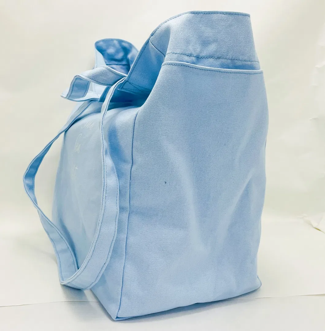 Custom Eco-Friendly Cotton Canvas Tote Shopping Bag Washable Cloth Beach Picnic Bag with Nylon Lining Extra Large Pocket Daily