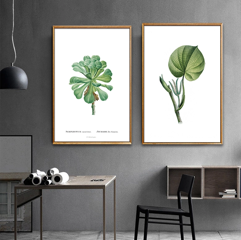 Set of 3 Green Wall Paintings Nordic Painted Leaves Floating Framed Canvas Painting Wall Art Decorative Arts for Living Room