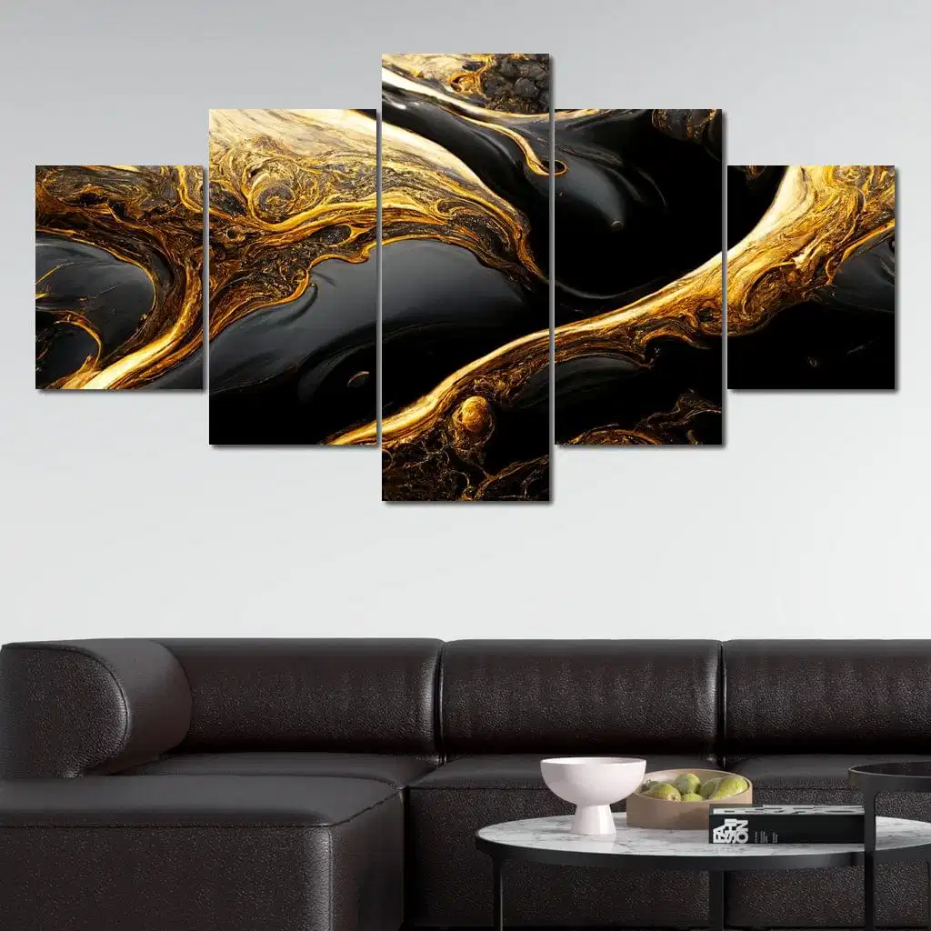 Room Decoration Modern Oil Painting Wall Fine Art 5 Panel Abastract Colorful Waves Canvas Print