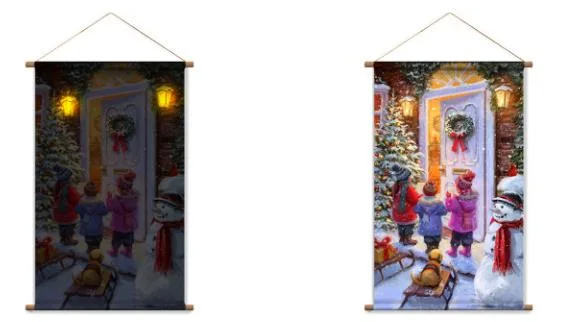 Art Wood Snow View Christmas Tree LED Lights Pine Wood Frame Poster Frame LED