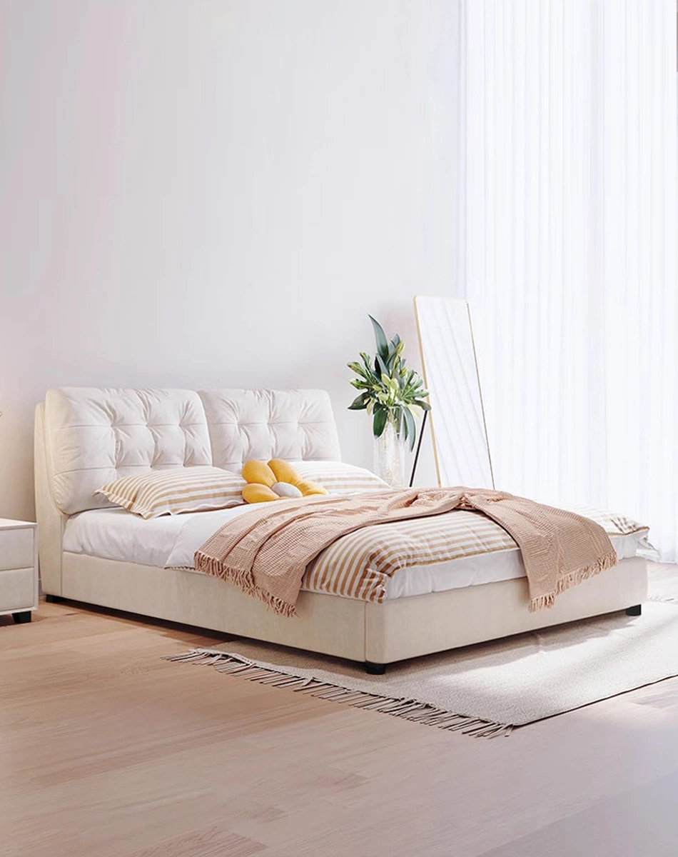 Modern Soft Bed Designs Cream Master Bedroom Furniture Modern Technology Velvet Fabric Bed Frame