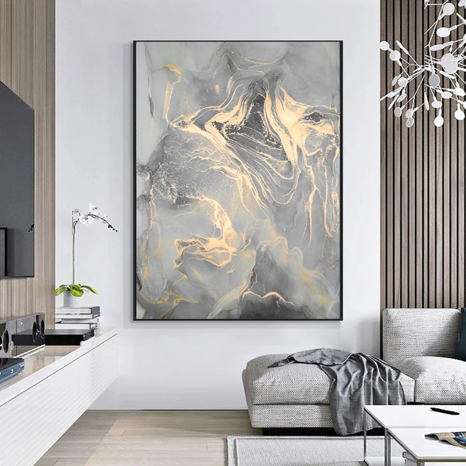 Gold Abstract Canvas Bronzing Print Entryway Backdrop Wall Art with Framed Canvas Oil Painting Framed Wall Art Gold Leaf