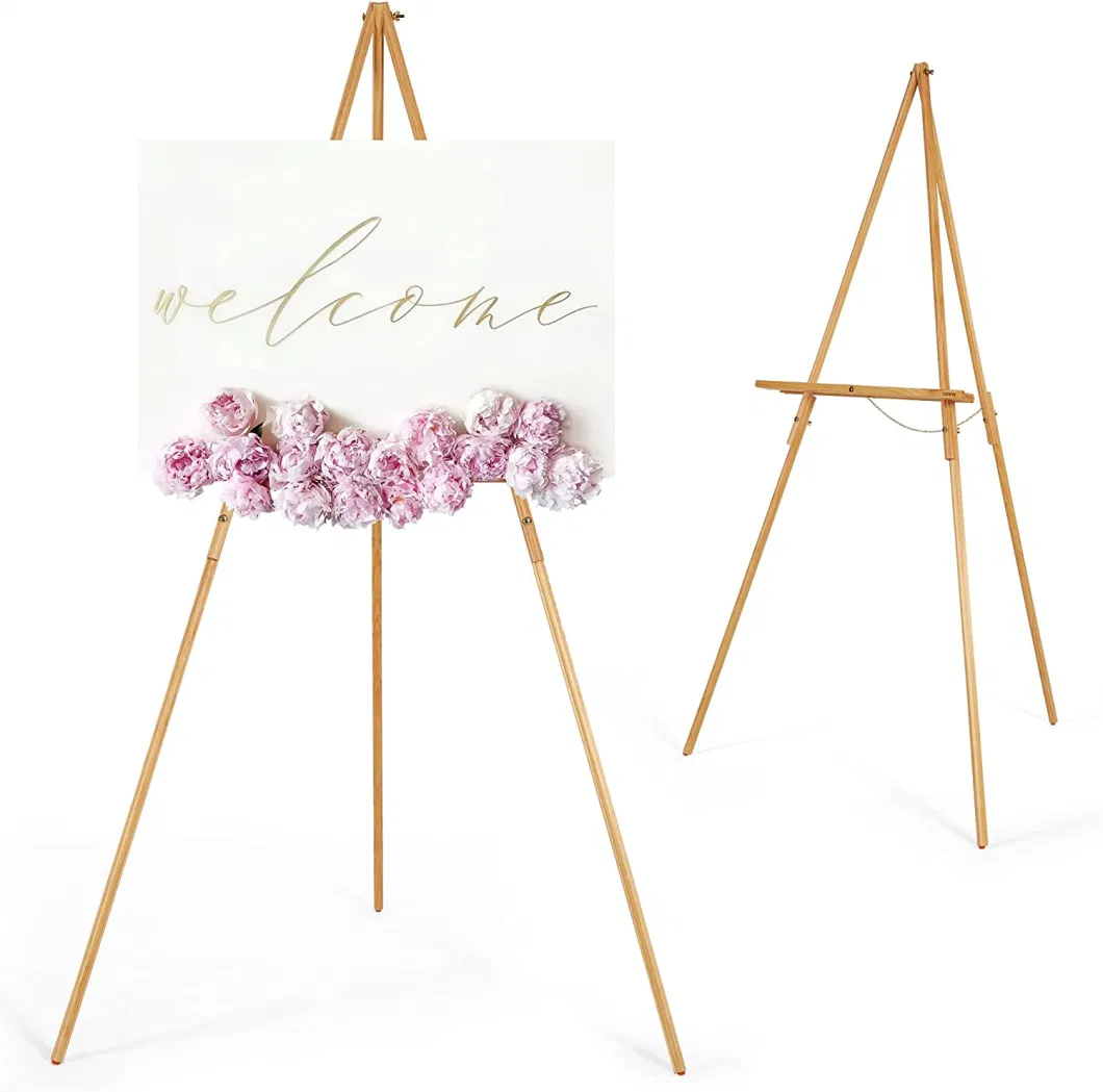 Wooden Tripod Display Easel Stand for Wedding Sign Poster a-Frame Artist Easel Floor with Tray for Painting Canvas Natural