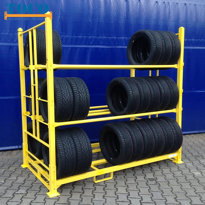 China Company Painted Automotive Industry Foldable Pallet Stacking Frame with Wire Mesh Deck